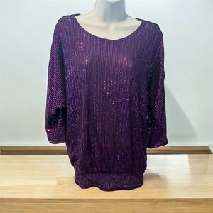 JASAMBAC Women's Sequin Cold Shoulder Top – Purple – Size S – NWOT